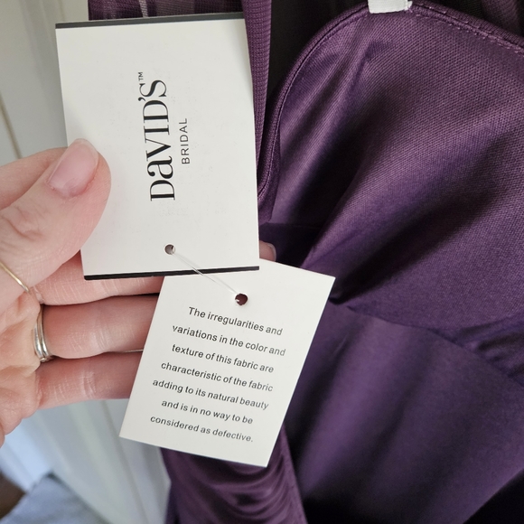 David's Bridal Long Mesh One Shoulder Illusion Dress Plum Style# F19074 Size 4 - Picture 13 of 15